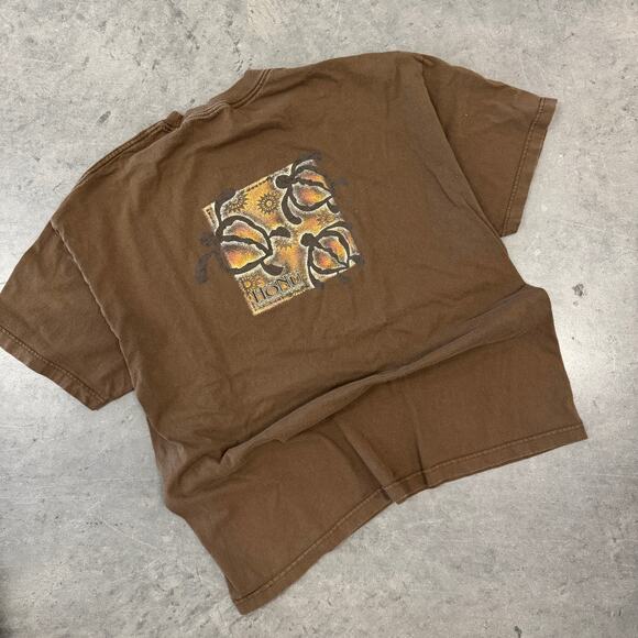 Vintage Y2K Honolulu Turtle Nature Surf Brown Hawaii Graphic Tee Men's XL - Picture 1 of 5